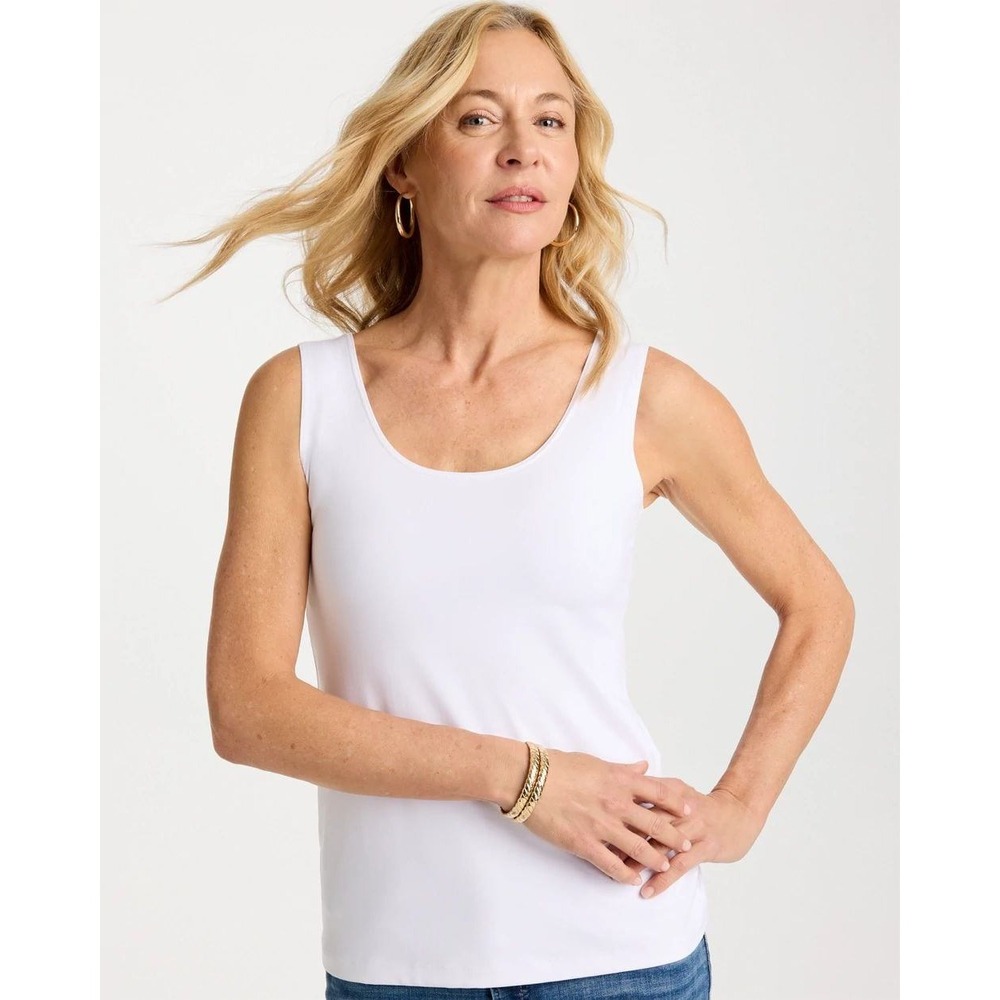 Chico's Top Womens Large Microfiber Tank Optic White Scoop Neck Sleeveless
